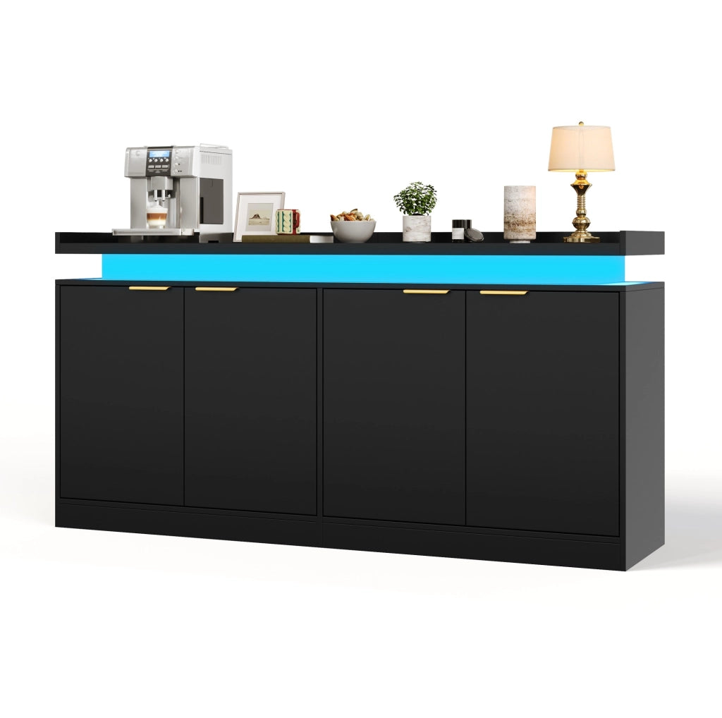Credenza cucina con LED RGB; 160x39x83 cm; MDF; nera