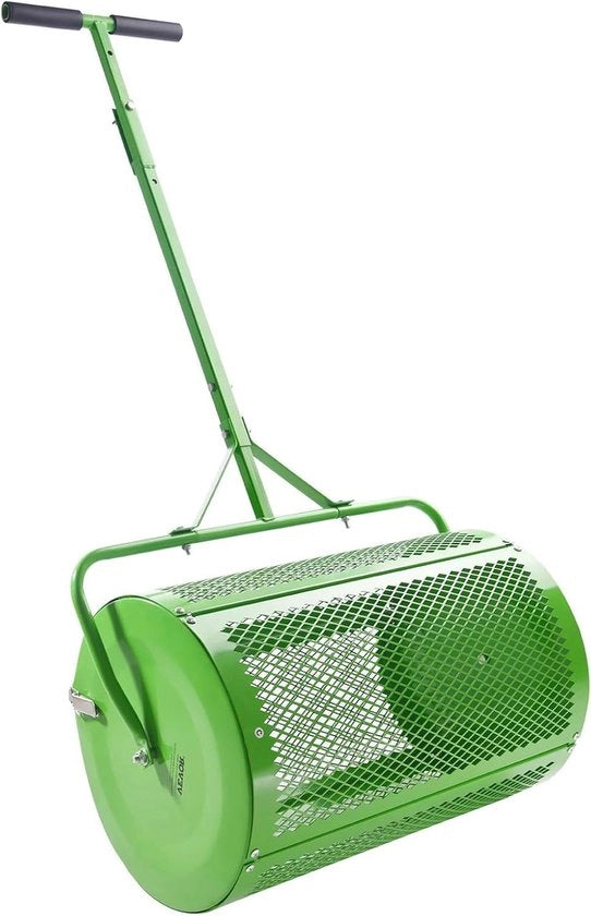 Stratificatore di compost 60 cm per prato - ruota per spingere - maniglia T regolabile in altezza - cesta in rete metallica - distributore di compost - terriccio vegetale - verde