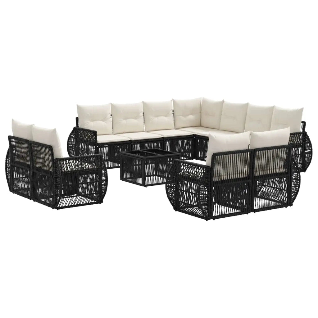 Set Divano da Giardino 12 pcs Nero e Bianco Crema polyrattan