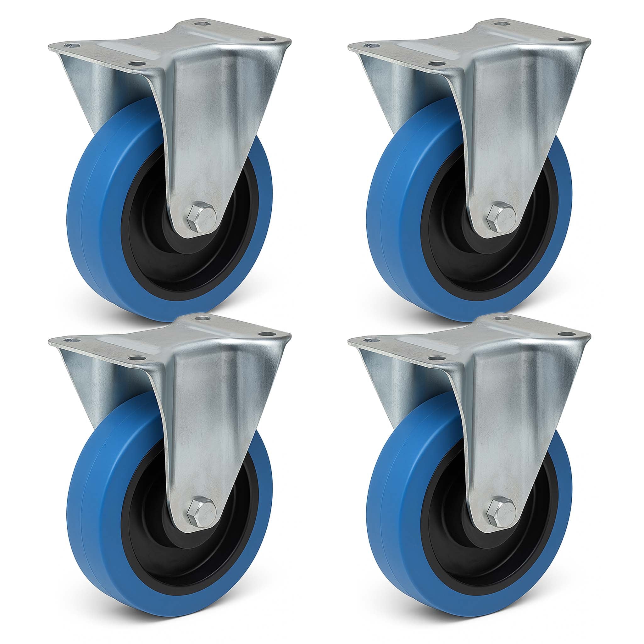 Set di 4 ruote fisse da 160 mm per trasporto, con piastra di montaggio, max 300 kg per ruota