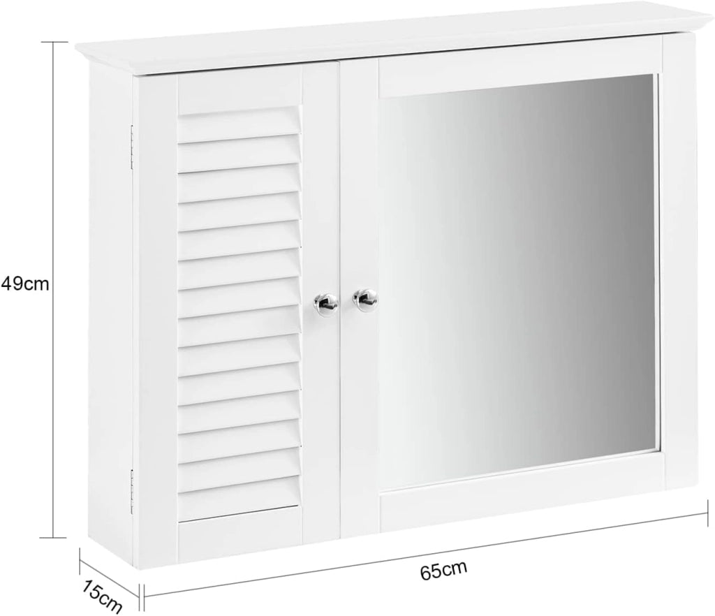 Pensile Bagno Mobile Bagno Sospeso con Specchio, 65 x 15 x 49 cm, Design 2 in 1, Soluzione Salvaspazio per Piccoli Bagni BZR55-W