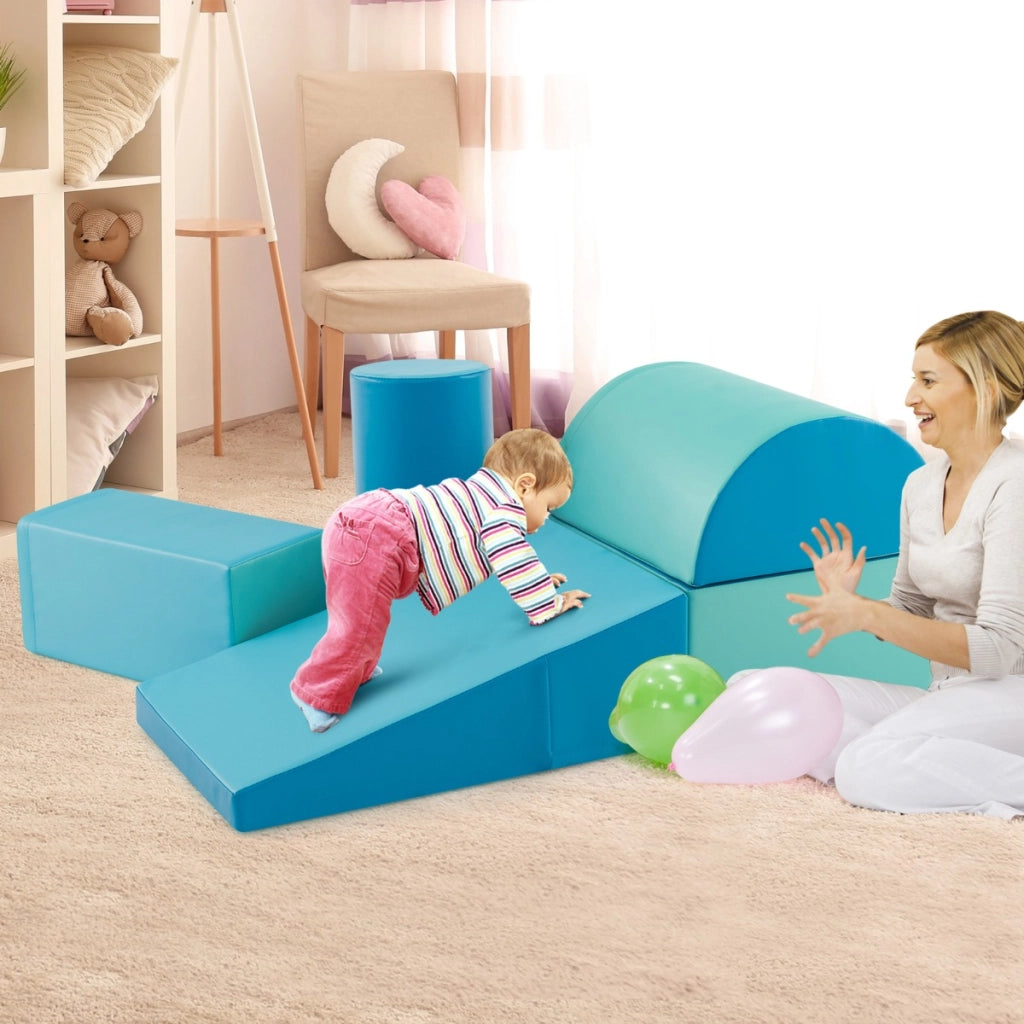 Set di gioco da arrampicata per bambini da 5 pezzi, Strutture di gioco in schiuma impermeabili Blu