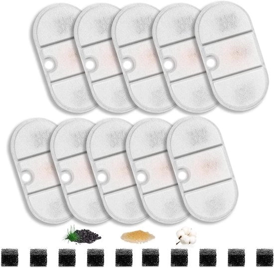 Filtro a carbone attivo e schiuma per fontane per animali - 10 pezzi Filtro a carbone attivo - 10 filtri a carbone e 10 filtri a schiuma