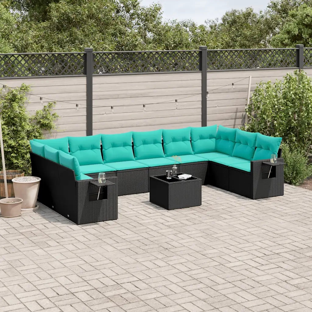 Set Divani da Giardino 11 pz con Cuscini Nero in Polyrattan 3220676
