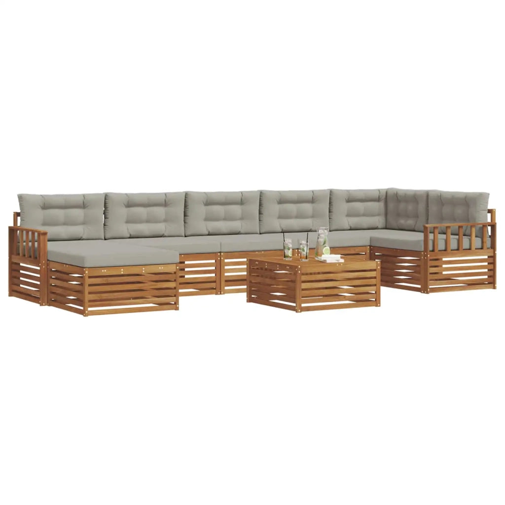 Set di divani da esterno 8 pcs Grigio Naturale e Chiaro
