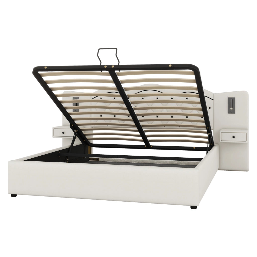 Letto imbottito 180x200 cm con contenitore, USB e luci integrate