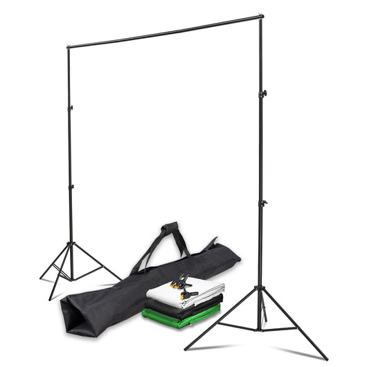 Instarter Sistema di sfondi largo 155-305 cm , sfondo fotografico in verde, bianco e nero, morsetti per fotografia e green screen, supporto per fondali in carta e tessuto