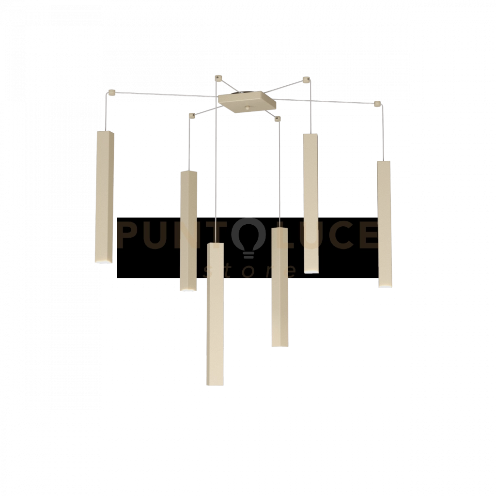 SQUARE TUBE SOSPENSIONE 6 LUCI SABBIA CAVO CM.250 CON BASE 1173-S6-SA