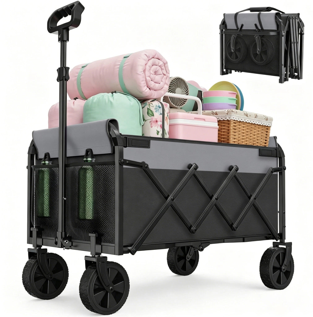 Carrello pieghevole compatto 100 L con ruote girevoli nero