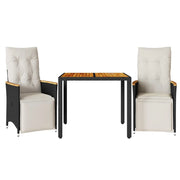 Set Bistr¨° da Giardino 3 pz | Set Salotto da Giardino con Cuscini in Polyrattan Nero