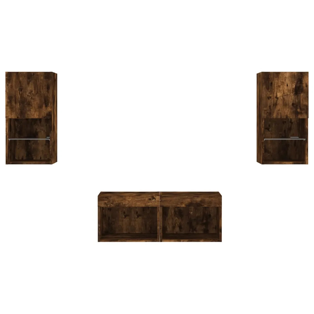 vidaXL Mobili TV a Muro 4pz con Luci LED Rovere Fumo