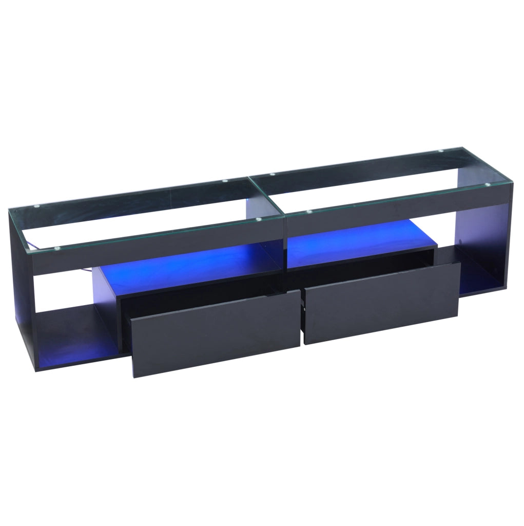 Mobile TV moderno con LED e 2 cassetti; 180x40x46 cm; nero lucido