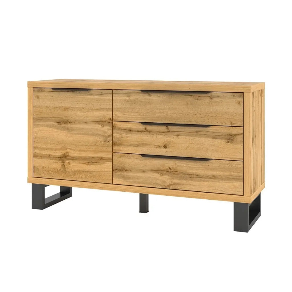 Buffet design 140cm. Collezione MILO una porta e tre cassetti. Colore rovere.