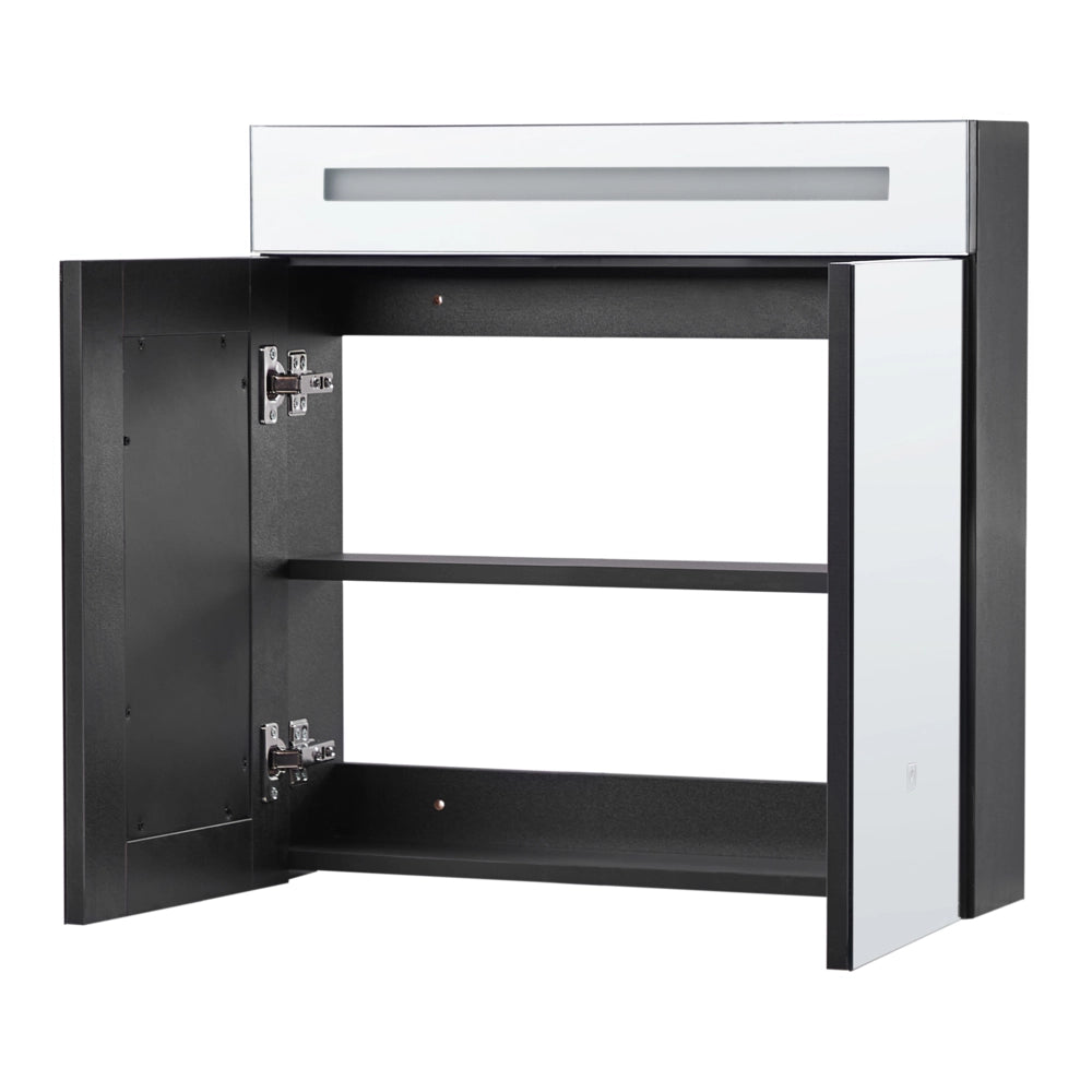 Specchiera da bagno in vetro nero e legno ingegnerizzato con LED 60 x 60 cm Design moderno