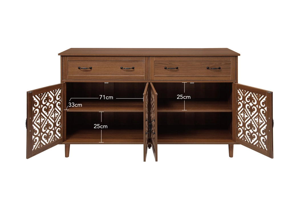Credenza 4 Ante 2 Cassetti Massello Noce ¨C Xylo ¨C Ripiani Regolabili, Design Retro