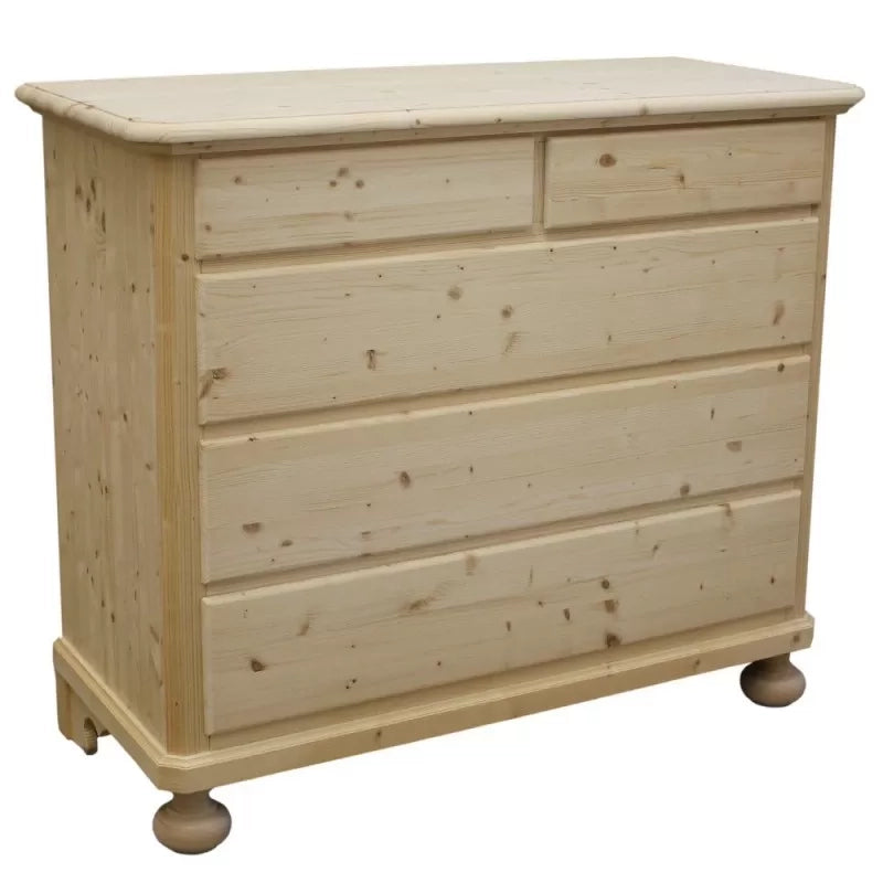 cassettiera classica 5 cassetti legno massello di abete grezzo 118x52x99 (306) - Mobili 2G