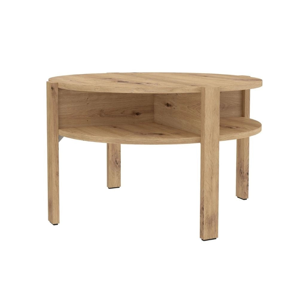 Tavolino da salotto Aura rotondo 74 cm con ripiano inferiore colore rovere