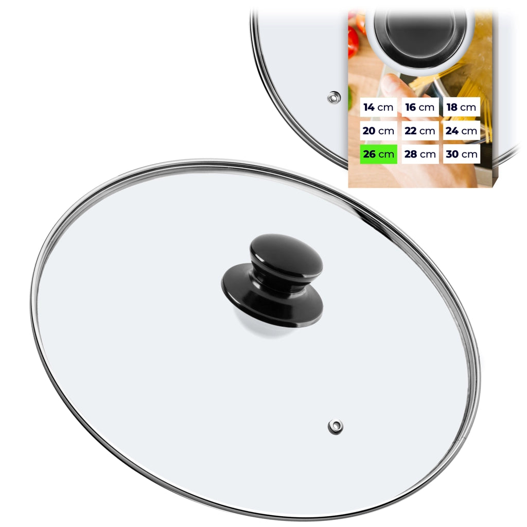 Coperchio in vetro KADAX da 26 cm, universale, resistente al calore, per pentole e padelle.