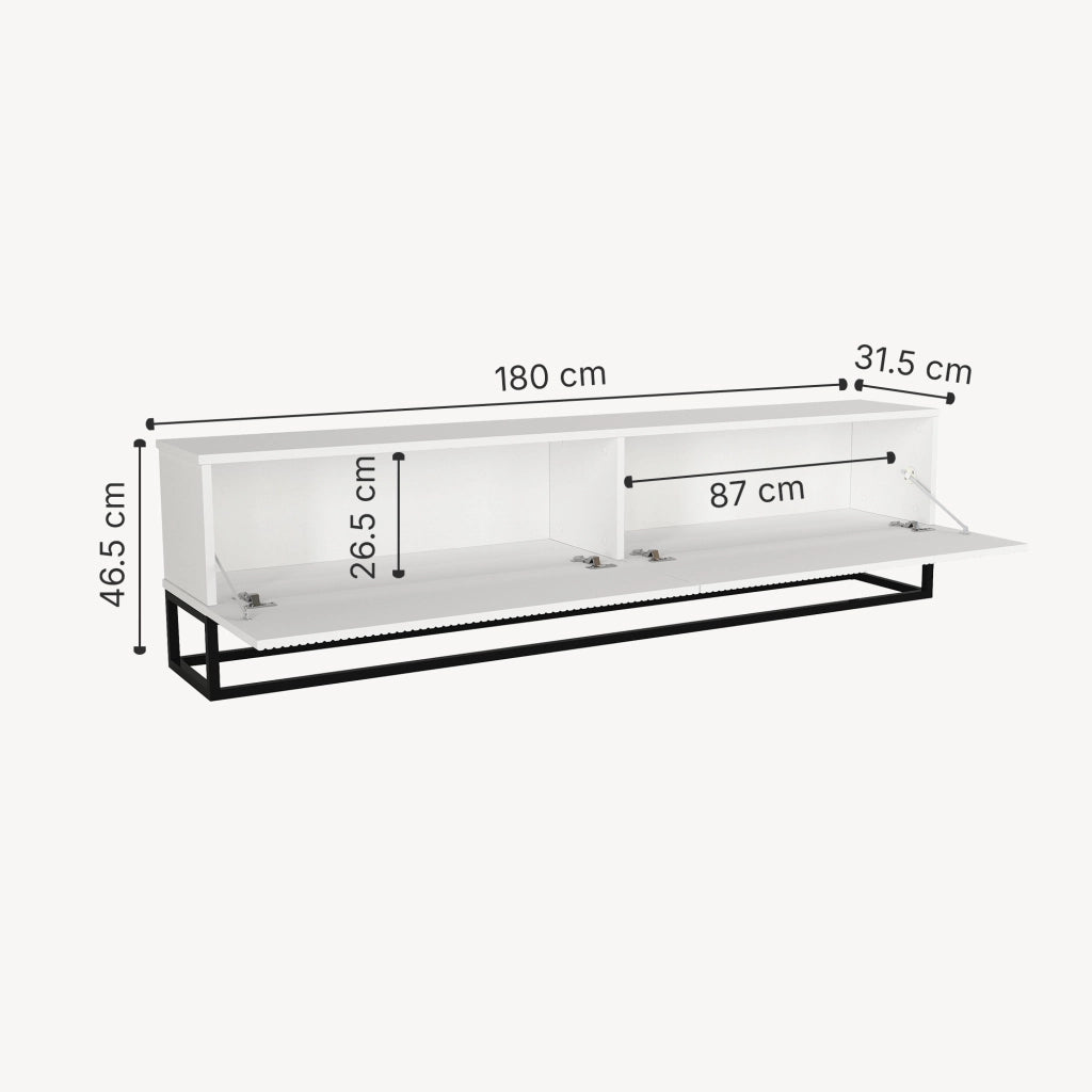 Mobile Porta TV Verpsboga a 2 Ante Decorative e Telaio Lungo in Metallo 180x32x47 cm - Bianco [en.casa]