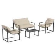 Set da giardino 4 pezzi 4 persone con divano a 2 posti, 2 poltrone e 1 tavolino grigio