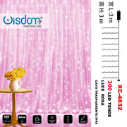 Trade Shop - Tenda Luminosa Natalizia 300led Luce Rosa Cavo Trasparente 8 Giochi Luce Xc-4832 -