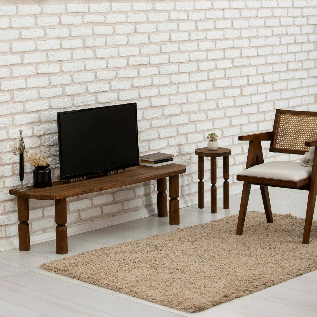 Mobile porta TV Fengshen, Credenza da soggiorno, Armadio basso per TV, Base parete attrezzata, 140x35h40 cm, Noce