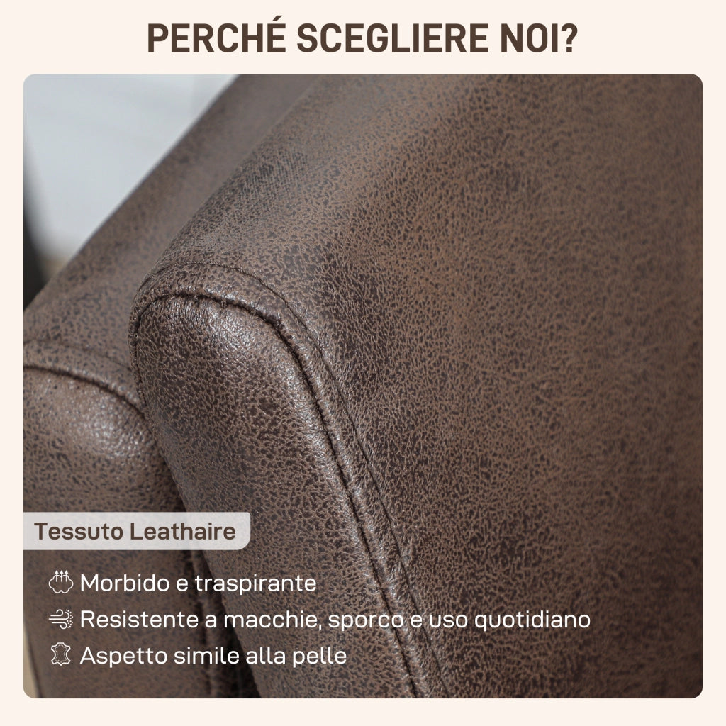 Divano 2 Posti Design Minimal 137x72x88 cm con Imbottitura Spessa in Poliestere Effetto Pelle Marrone Scuro