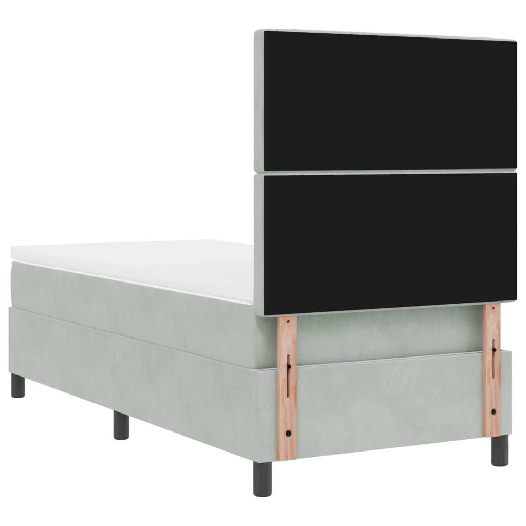 Letto Box Spring con Materasso e Luce LED Grigio Chiaro 100x200 cm Velluto
