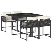 Set da Pranzo da Giardino 5 pz | Set Salotto da Giardino Nero con Cuscini in Polyrattan