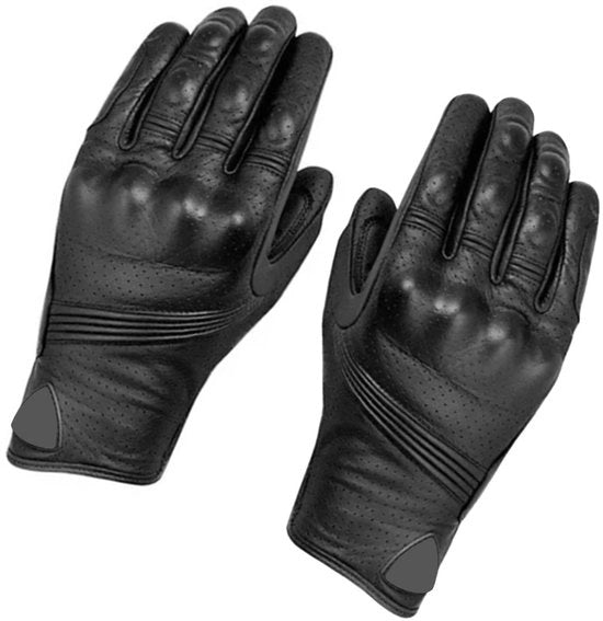 Manopole in Pelle Completa - Antiscivolo - Nero - Respiranti - Manopole da Guida - Adatte per la Guida in Moto - L