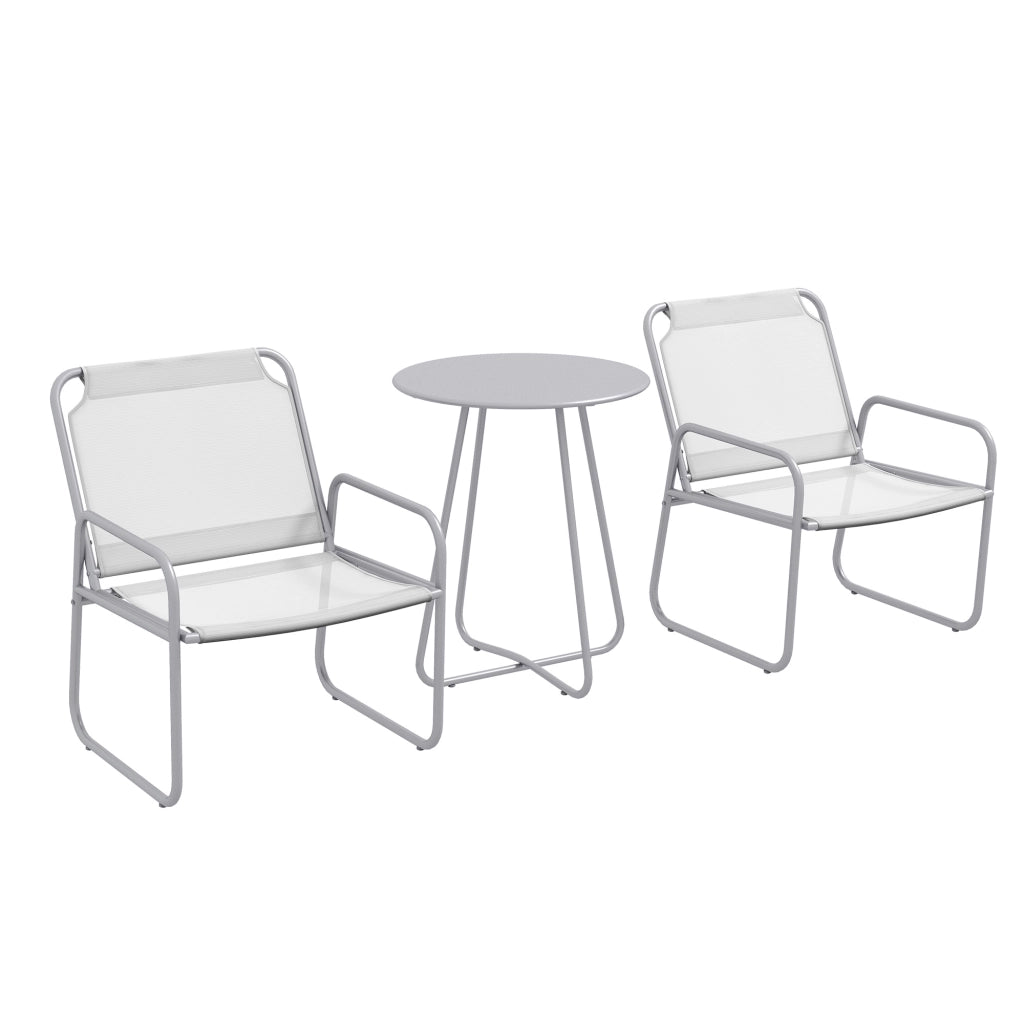 Set da giardino a 3 pezzi: 2 poltrone in tessuto traspirante + tavolino rotondo ?60 cm; grigio chiaro