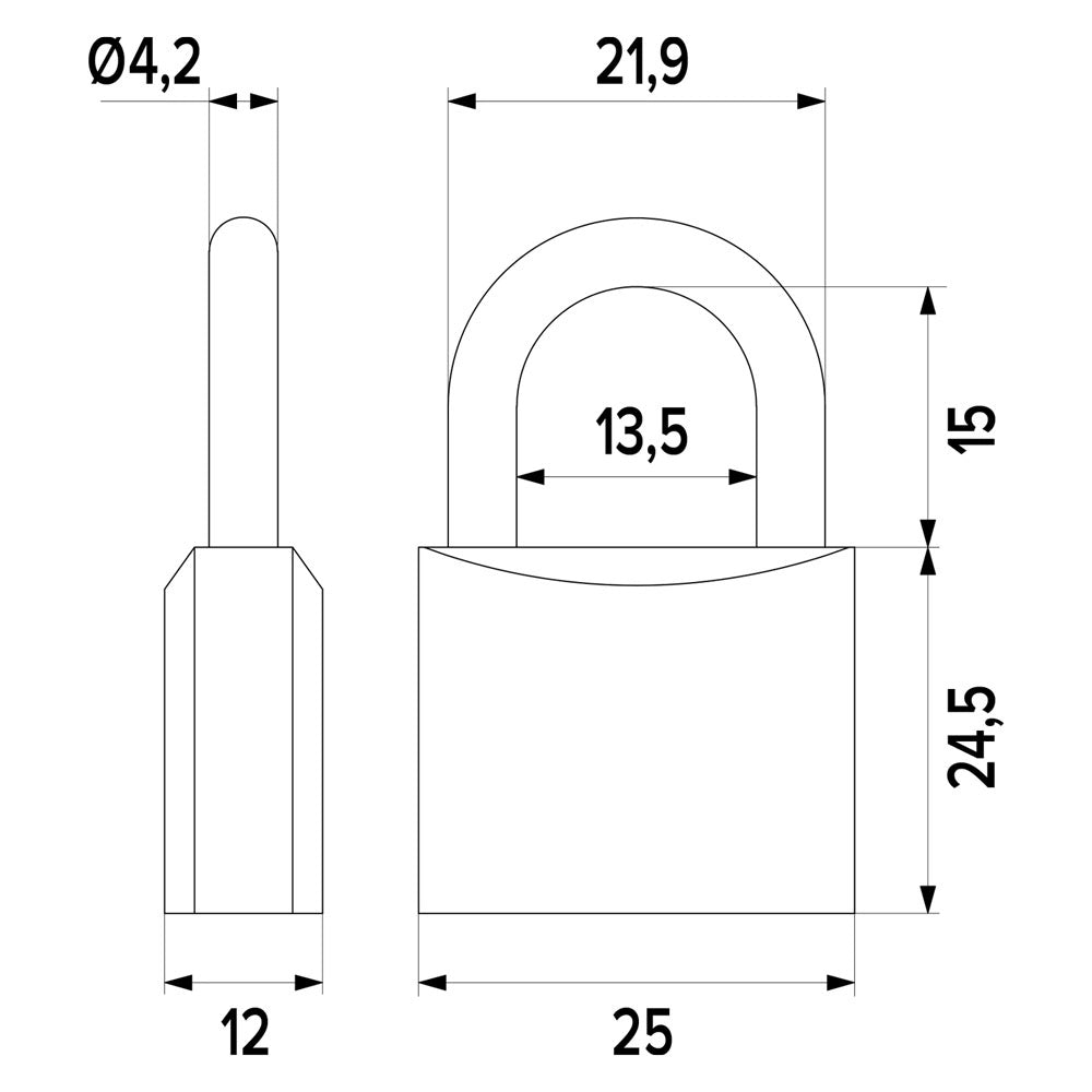 LUCCHETTO RETTANGOLARE mm 25- 10 pezzi  - ISEO