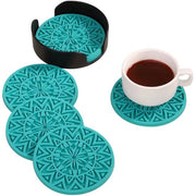 Set di sottopiani in silicone, 6 sottopiani antiscivolo in vetro, sottopiani antiscivolo termoresistenti, resistenti al lavastoviglie con cassetto di stoccaggio per bicchieri, tazze, bicchieri in vetro