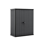 Armadio da esterno Jasper, Mobile outdoor, Mobiletto giardino multiuso, Contenitore per balcone o garage, 140x74 h170 cm, Grigio scuro