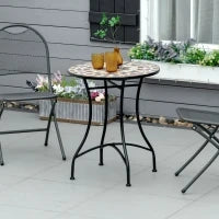 Tavolo da Giardino Rotondo in Metallo e Mosaico per Esterno e Interno, Ф60x71cm, Nero