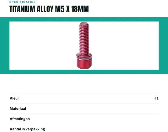 Set di Spaziatori per Bicicletta in Lega di Titanio M5 x 18mm - Kit da 6 pezzi - Adatto per MTB e Biciclette da Corsa - Alta Resistenza - Spaziatori per Bicicletta