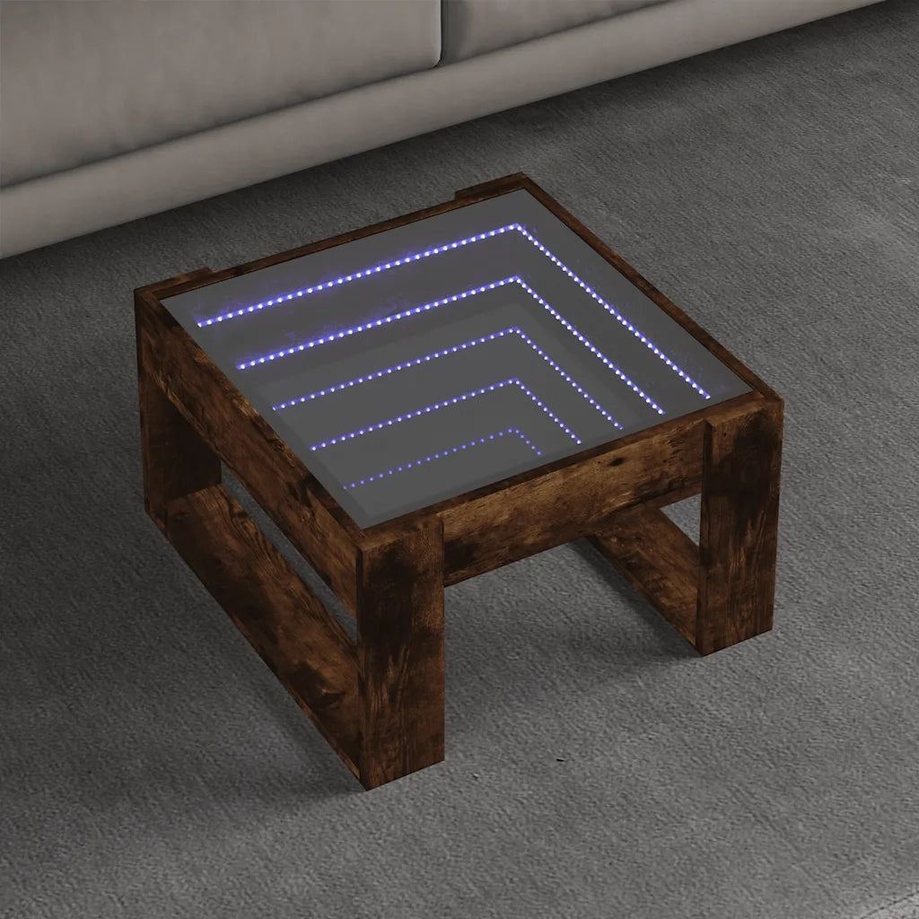 Tavolino da salotto | Tavolino da caff¨¨ | Tavolino da Soggiorno con LED Infinity Rovere Fumo 50x53x30 cm