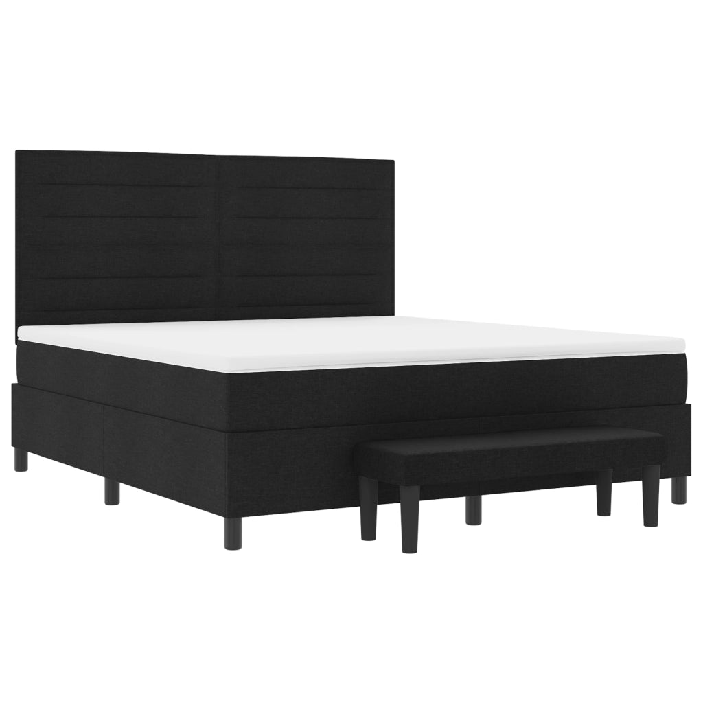Letto con Box Spring e Panchina Nera 180x200 cm Tessuto