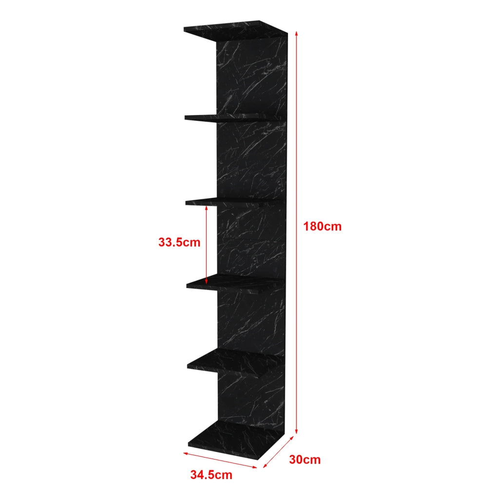 Mensola da parete Surahammar a 6 ripiani 180 x 34,5 x 30 cm marmo nero 03_0007062