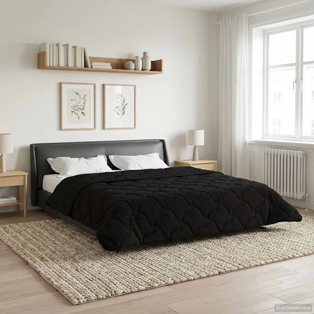Piumone | Duvet Estivo Nero 220 x 240 cm Microfibra e Fleece Teddy