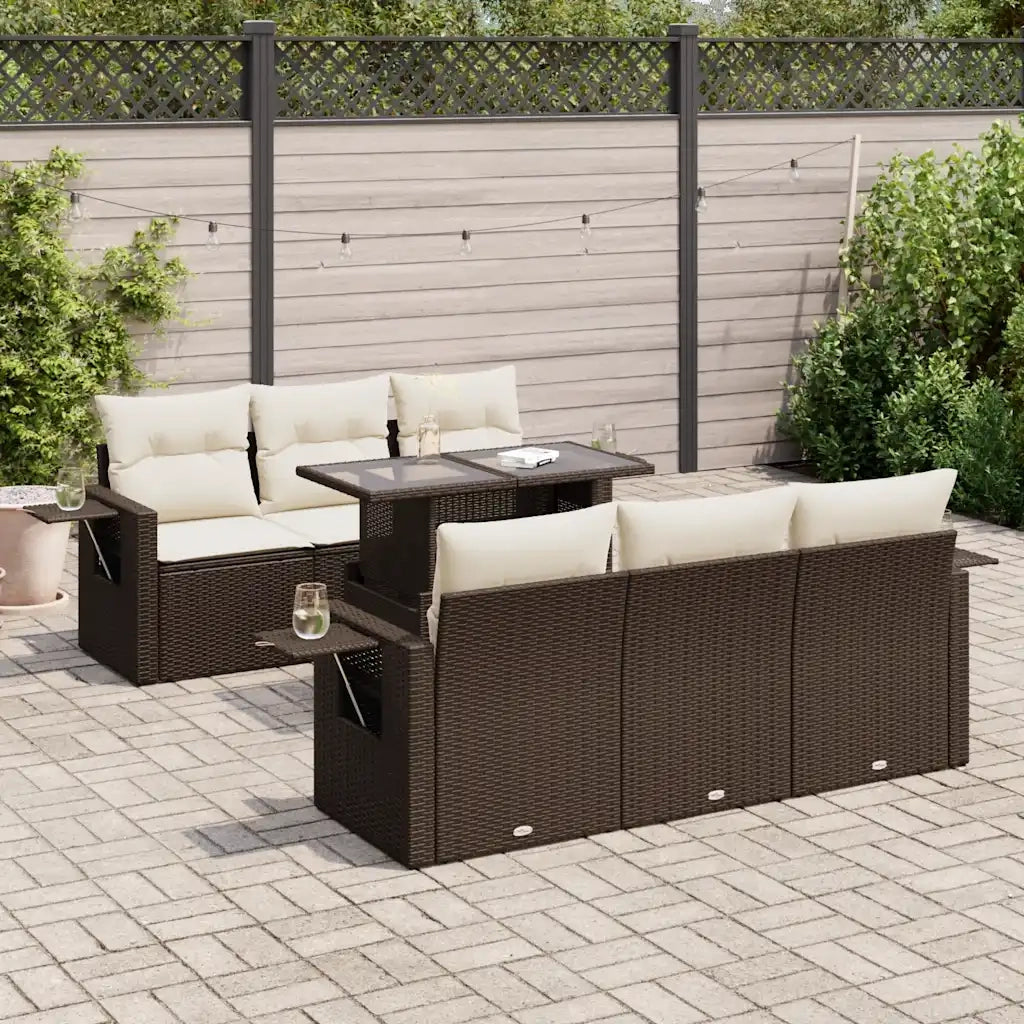 Set Divani da Giardino 7 pz con Cuscini Marrone in Polyrattan 3326424