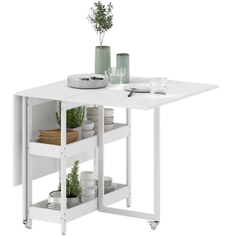 Tavolo da pranzo pieghevole 133.4x80x75 cm con due vani aperti in legno bianco