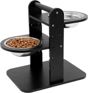 Ciotola alimentare in bambù con maniglia in acciaio inossidabile - Altezza regolabile - Adatta per cani e gatti - Ciotola alimentare duratura in bambù con base regolabile