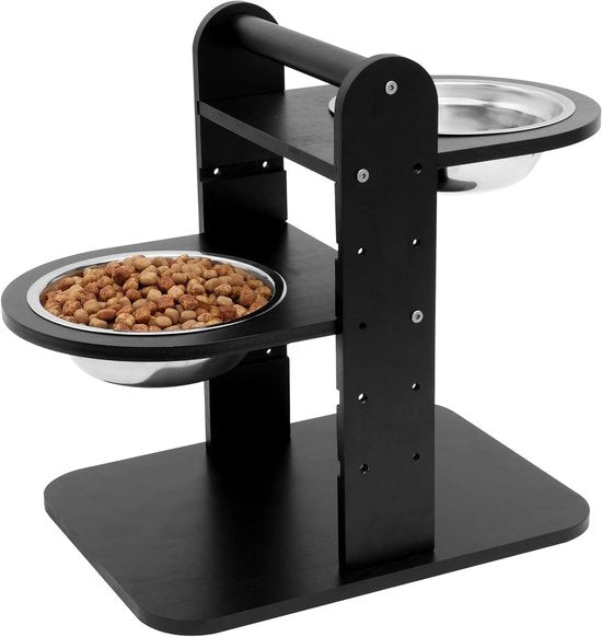 Ciotola alimentare in bambù con maniglia in acciaio inossidabile - Altezza regolabile - Adatta per cani e gatti - Ciotola alimentare duratura in bambù con base regolabile