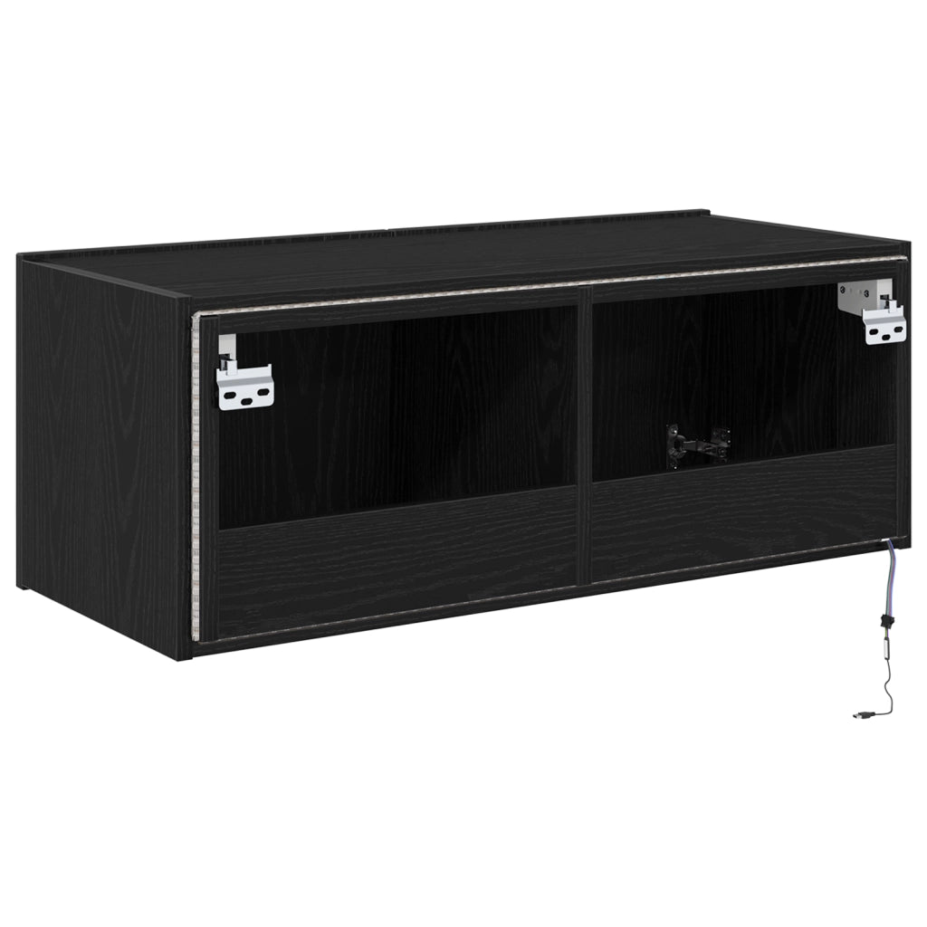 Mobile TV  con luci LED Rovere Nero 80x35x31 cm