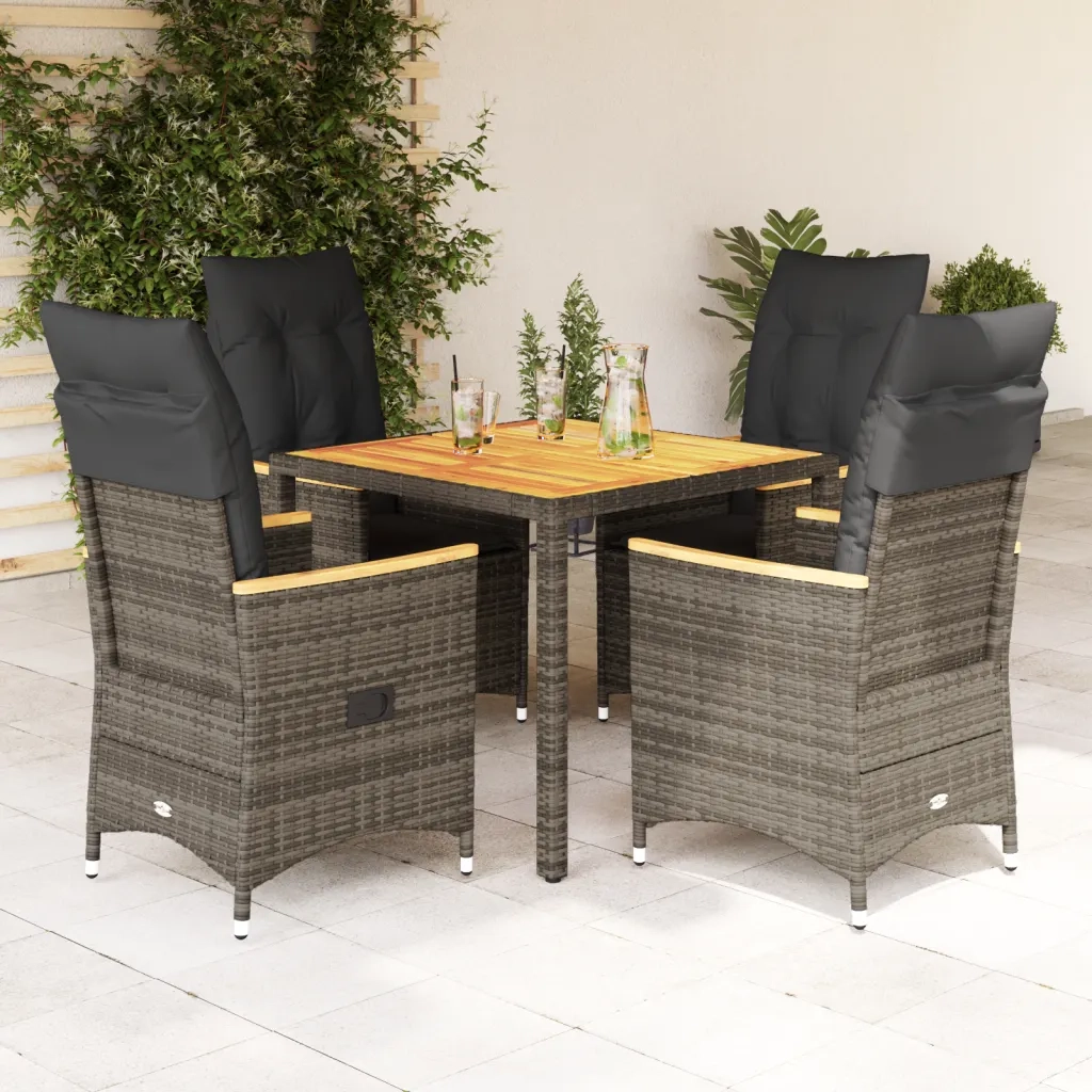 Set da Pranzo da Giardino 5 pz con Cuscini in Polyrattan Grigio 3276844