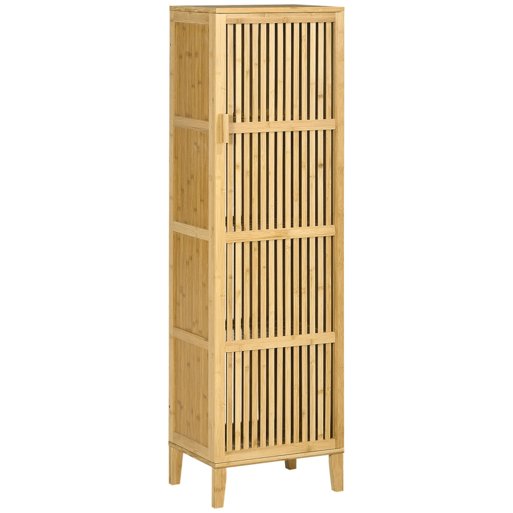 Mobile da bagno in bamb¨´ con ante a doghe e ripiani ¨C zephmum ¨C 40x30x140 cm