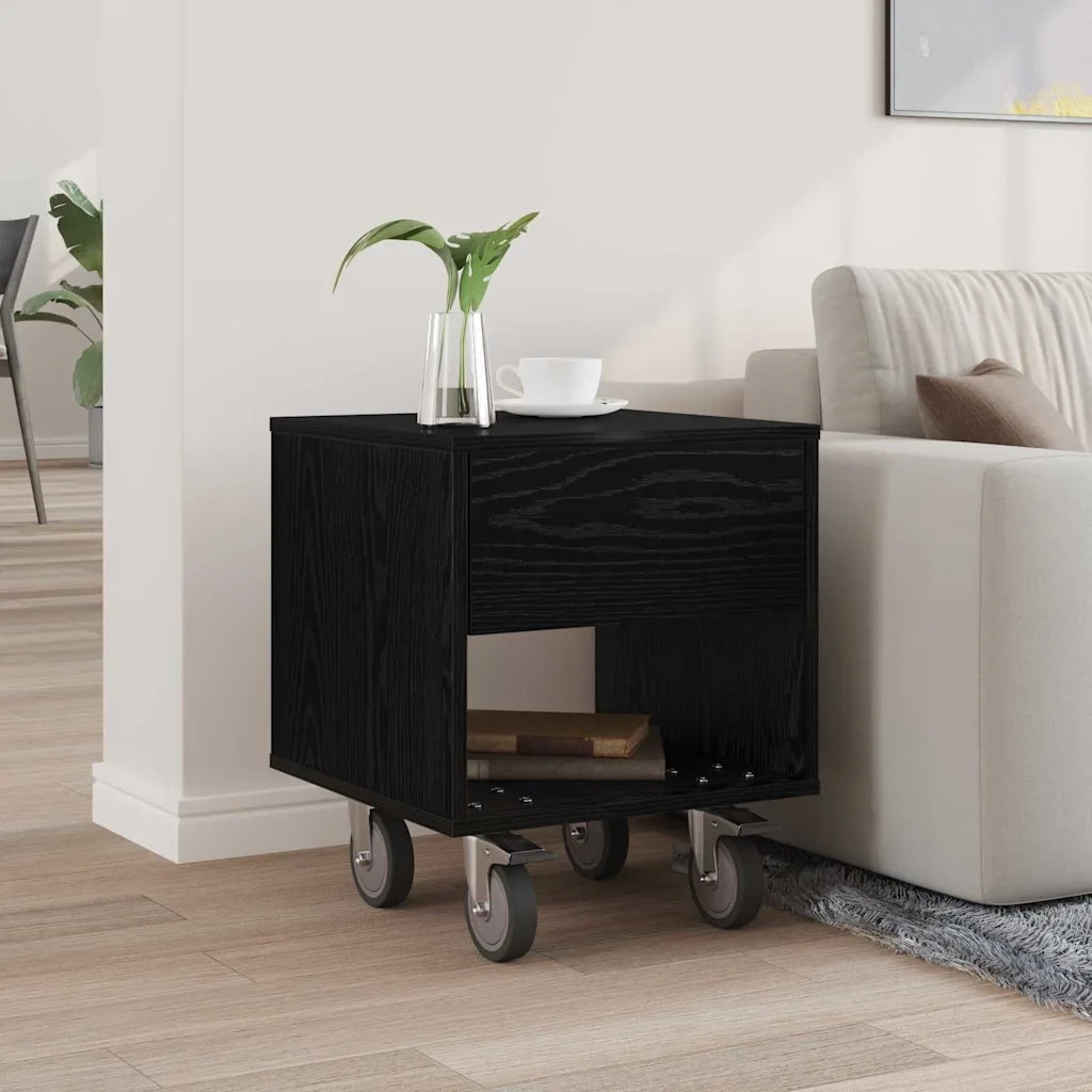 Comodino | Armadio da Notte | Mobiletto da notte Rovere Nero 40,5 x 40 x 48 cm Legno multistrato