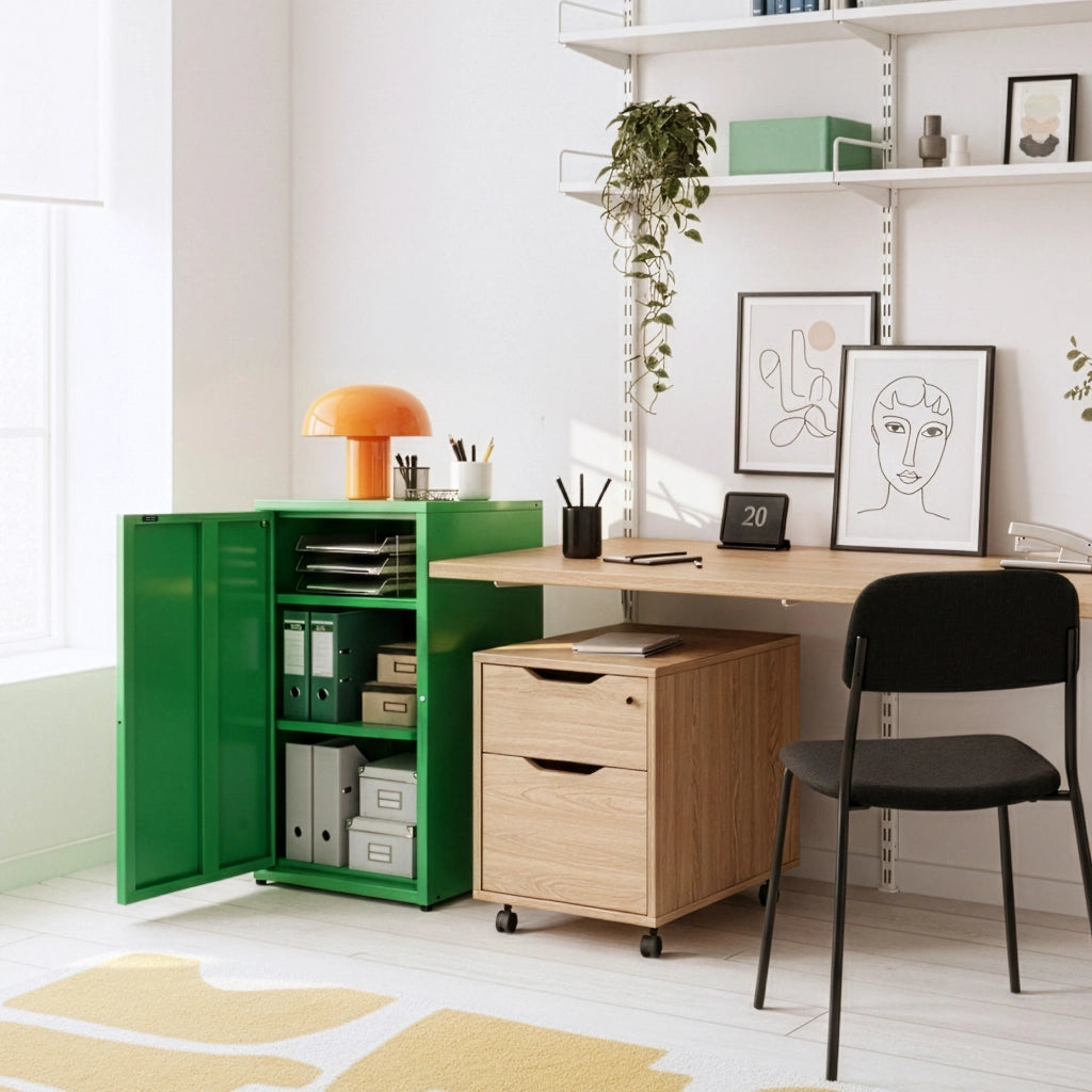 Armadio a Colonna Burlöv in Metallo Mobile per Archivio 88 x 40 x 35 cm Verde Mela [en.casa]
