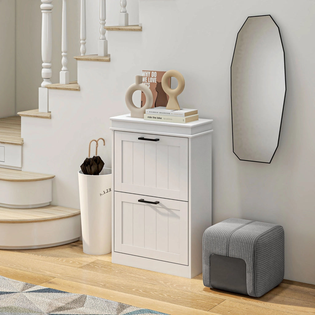 Scarpiera con ante a ribalta e ripiani regolabili ¨C Zephmum ¨C Bianco 54x24x82.5 cm